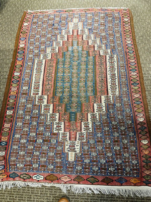 Sennah Kilim Hand Knotted Wool Rug 62x43 20th Century