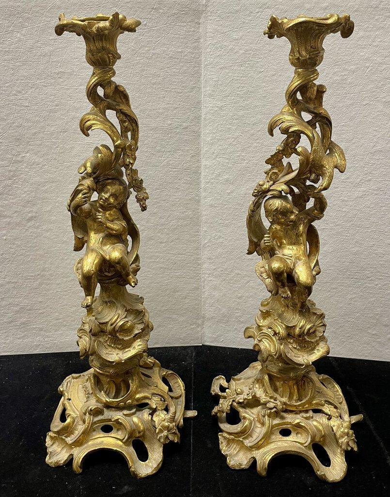 Louis XV Style 6 Light Gilt Bronze Candelabra Convertible (PAIR)