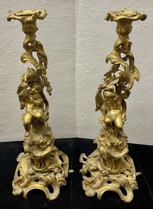 Louis XV Style 6 Light Gilt Bronze Candelabra Convertible (PAIR)