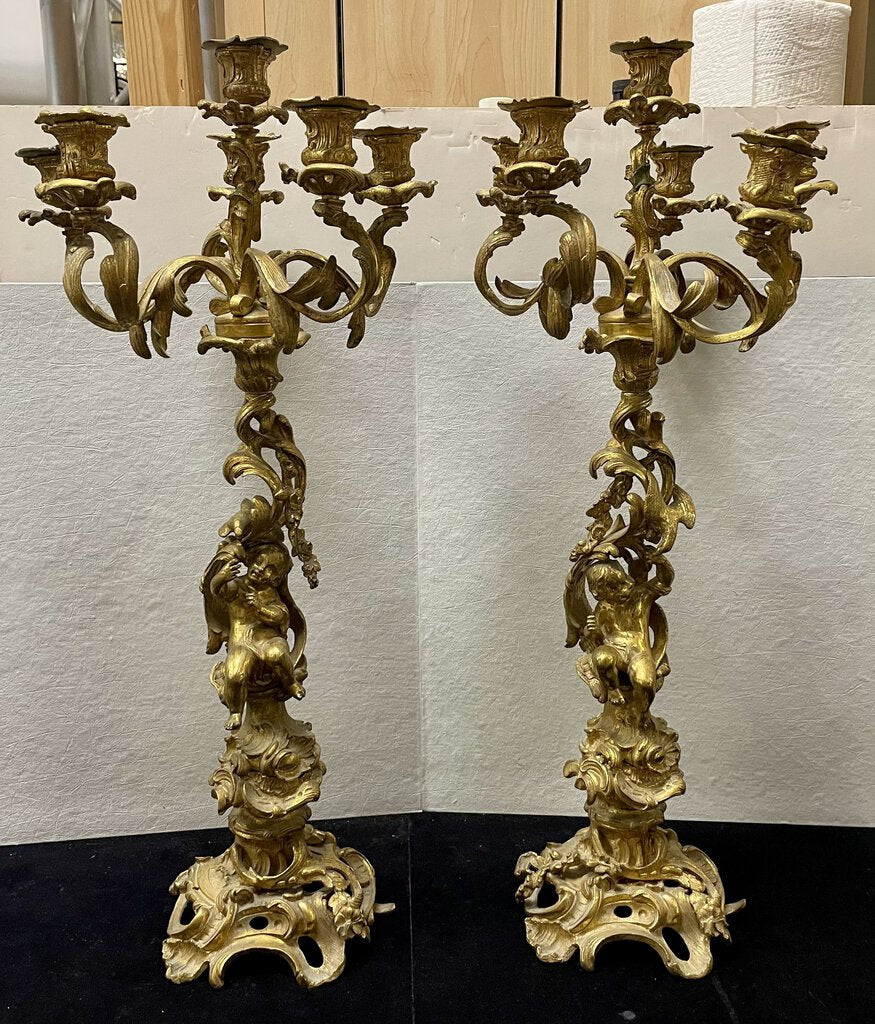 Louis XV Style 6 Light Gilt Bronze Candelabra Convertible (PAIR)