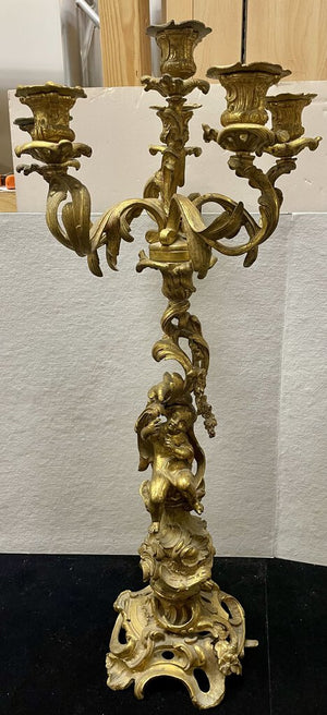 Louis XV Style 6 Light Gilt Bronze Candelabra Convertible (PAIR)