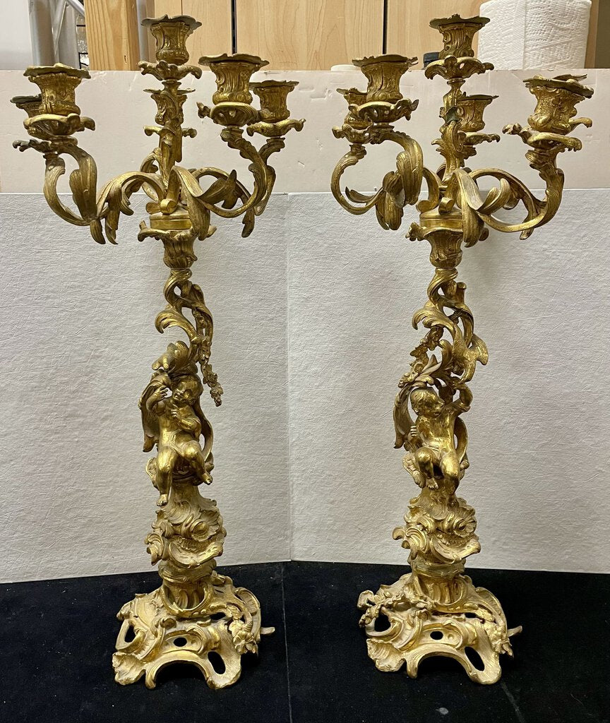 Louis XV Style 6 Light Gilt Bronze Candelabra Convertible (PAIR)