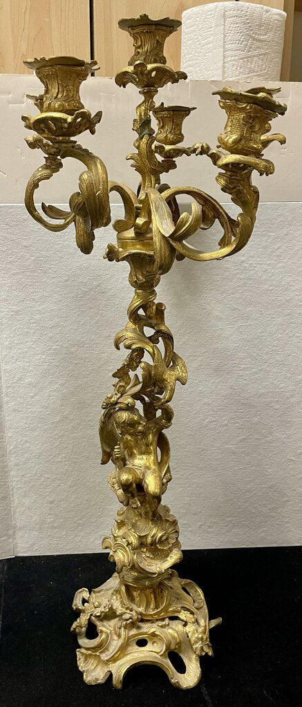 Louis XV Style 6 Light Gilt Bronze Candelabra Convertible (PAIR)