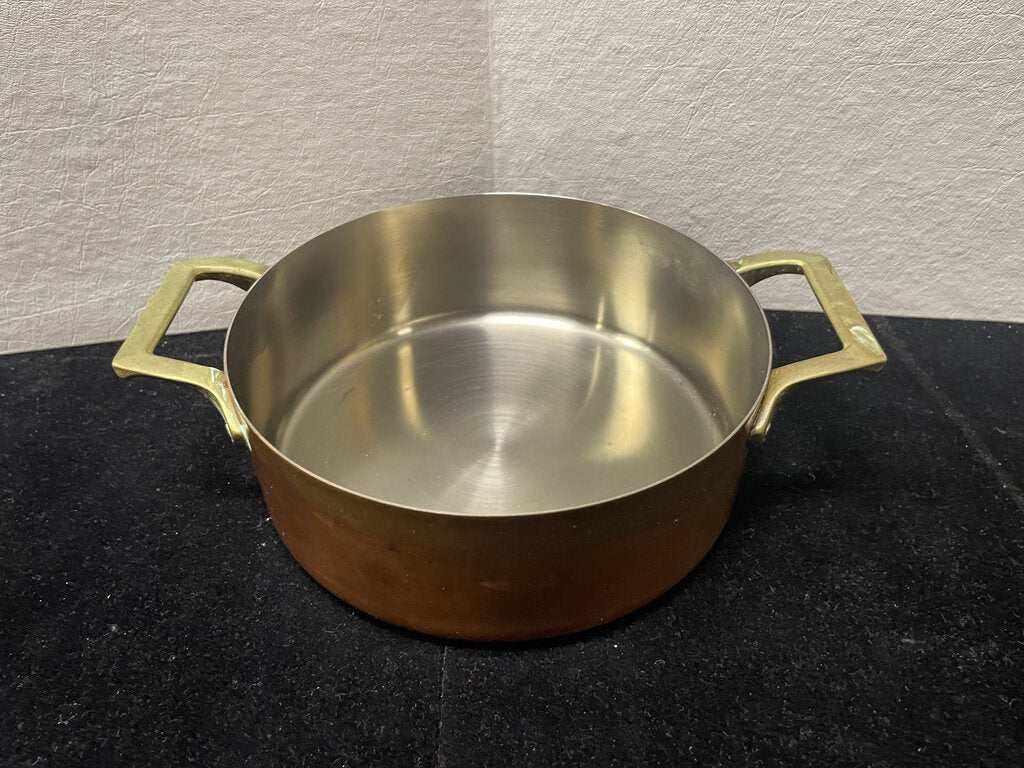 Vintage Copper Plated Stainless Steel Brass Handled Pot 2qt.