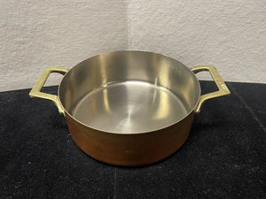 Vintage Copper Plated Stainless Steel Brass Handled Pot 2qt.