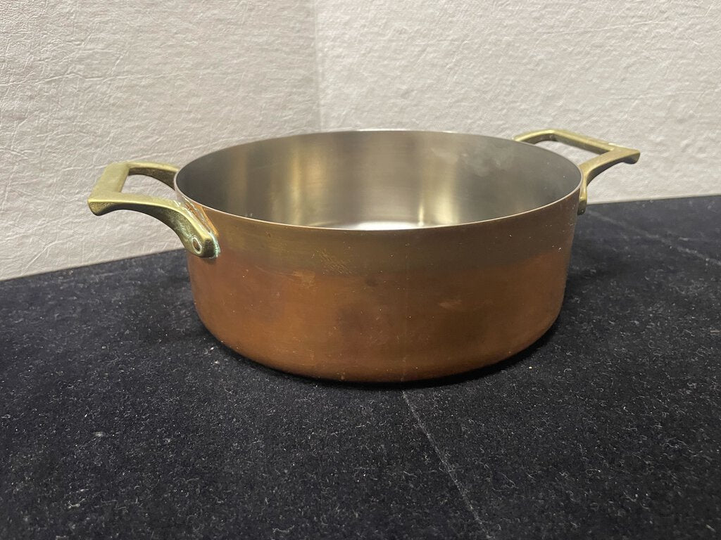 Vintage Copper Plated Stainless Steel Brass Handled Pot 2qt.