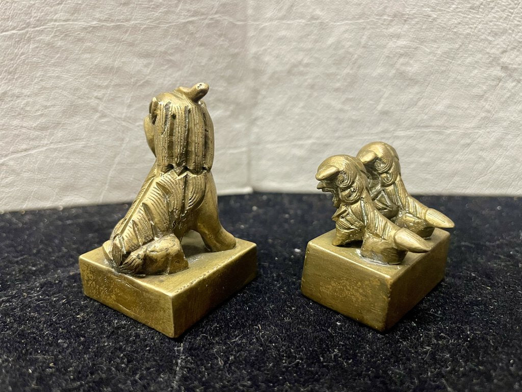 L 19th C. Chinese Qing Dynasty Bronze Foo Dog Seals (PAIR)