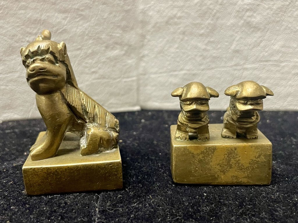 L 19th C. Chinese Qing Dynasty Bronze Foo Dog Seals (PAIR)