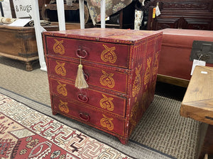 19th C. Chinese Queen Anne Style Red Lacquered Solid Rosewood 4 Chest of Drawers