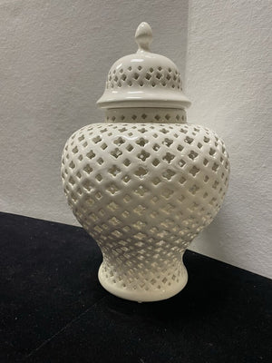 Asian Style White Reticulated Porcelain Lidded Jar