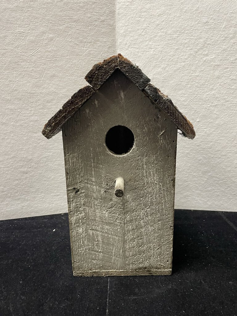 Folk Art Craft Home Made Bird House 10.6" Tree Bark Roof