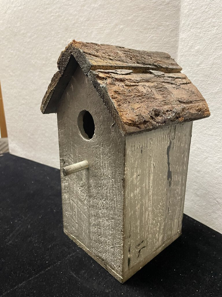 Folk Art Craft Home Made Bird House 10.6" Tree Bark Roof