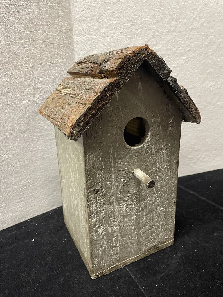 Folk Art Craft Home Made Bird House 10.6" Tree Bark Roof