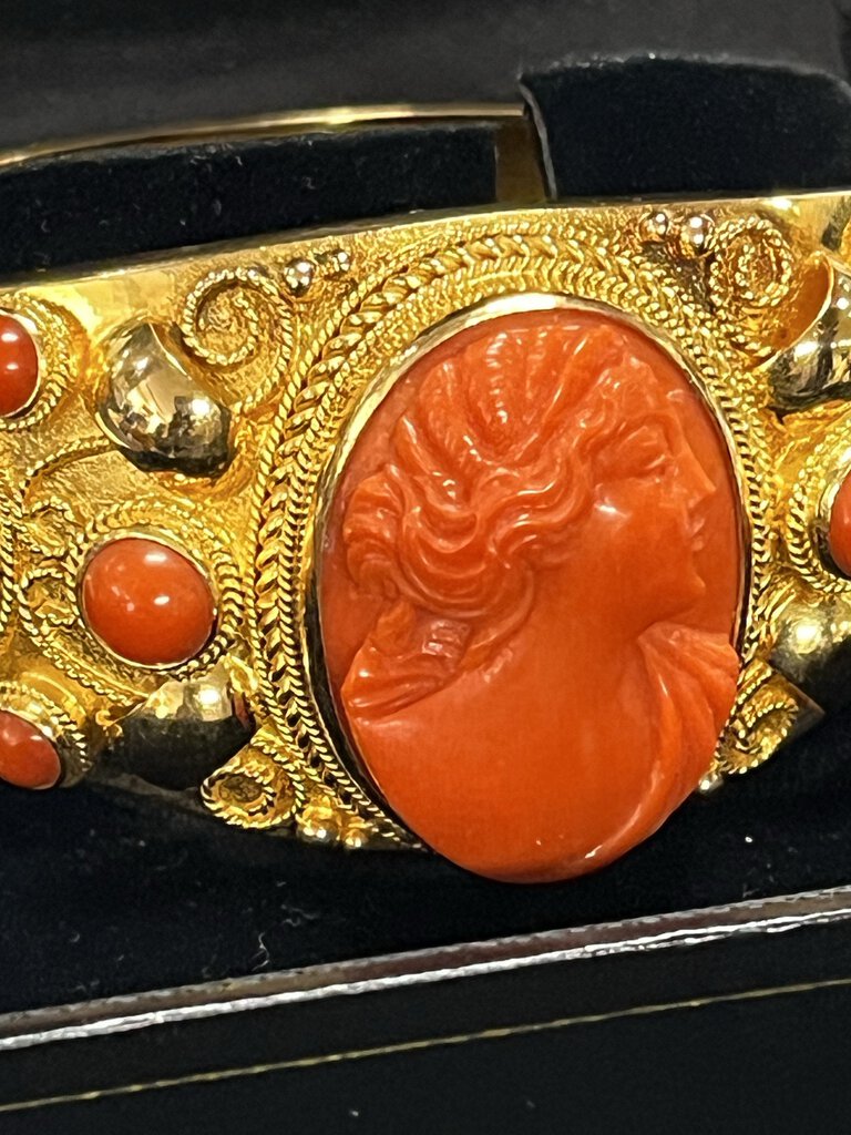 Hernandez 18k Gold & Red Coral Cameo Bracelet