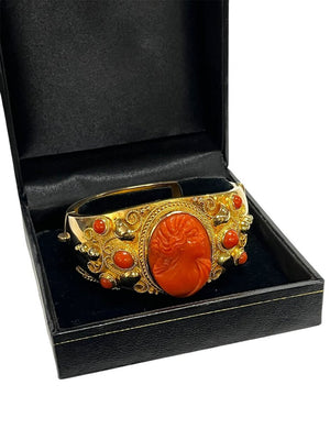 Hernandez 18k Gold & Red Coral Cameo Bracelet