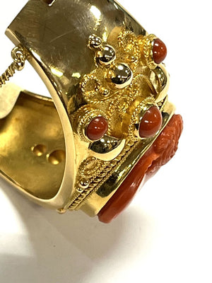 Hernandez 18k Gold & Red Coral Cameo Bracelet