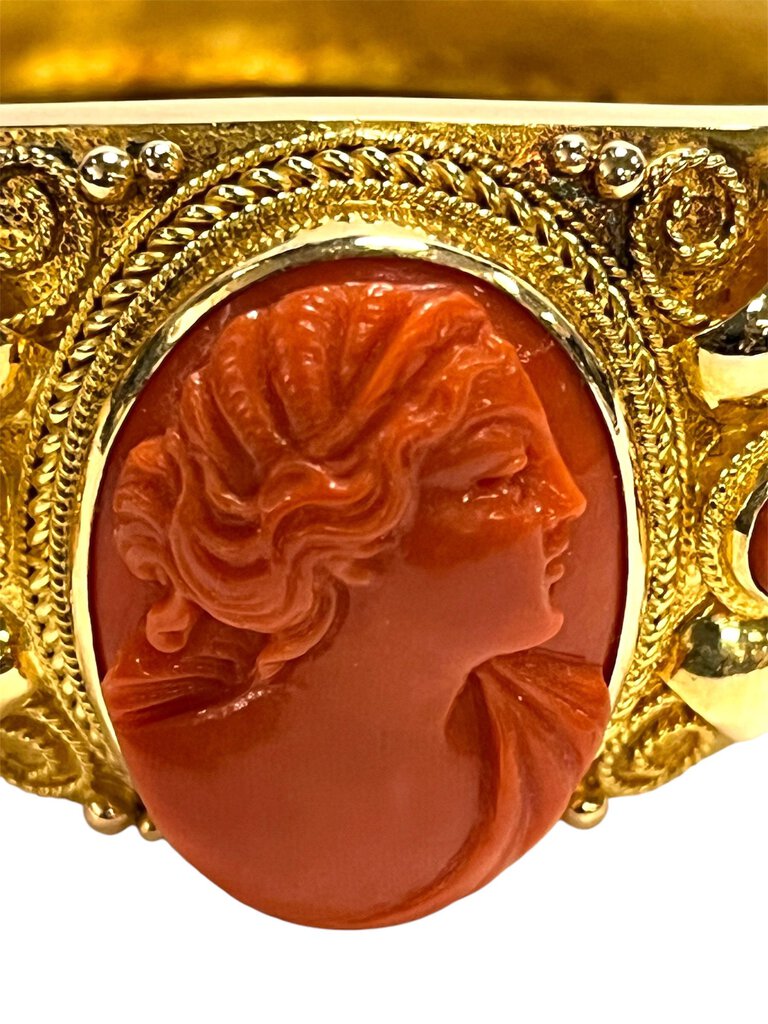 Hernandez 18k Gold & Red Coral Cameo Bracelet