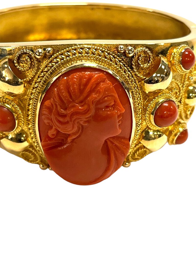 Hernandez 18k Gold & Red Coral Cameo Bracelet