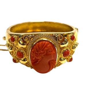 Hernandez 18k Gold & Red Coral Cameo Bracelet