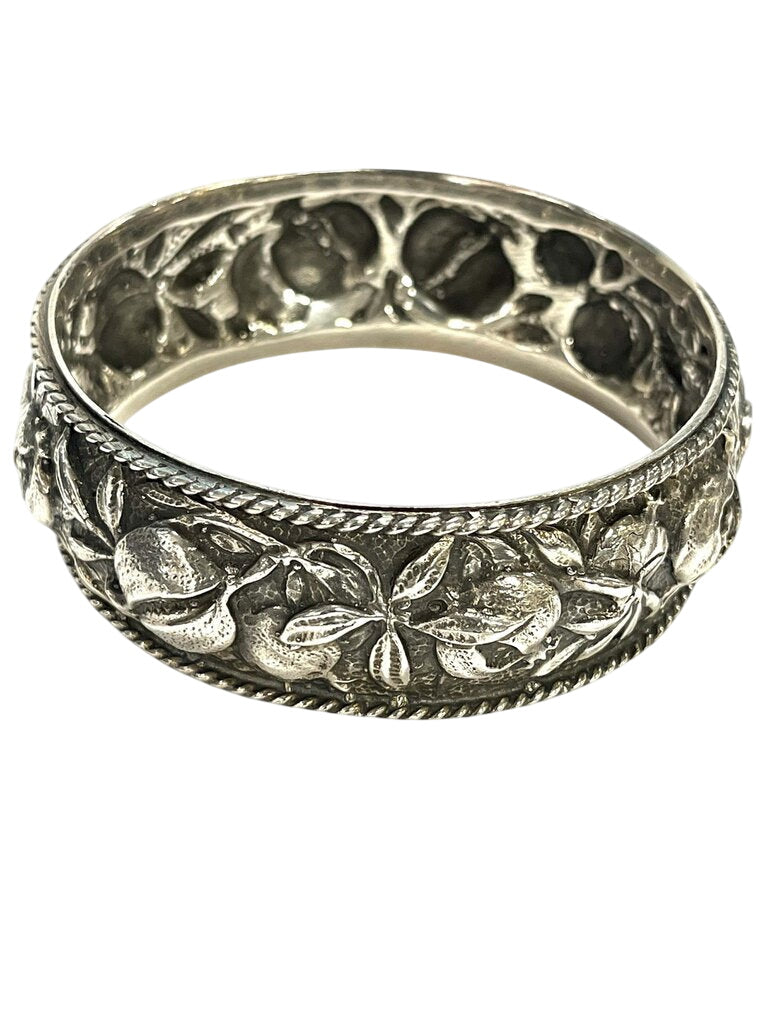 Spanish AG Silver Pomegranate Design Bangle Bracelet by Miss Daisy's Consignment & Auction House