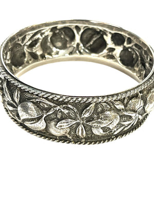 Spanish AG Silver Pomegranate Design Bangle Bracelet