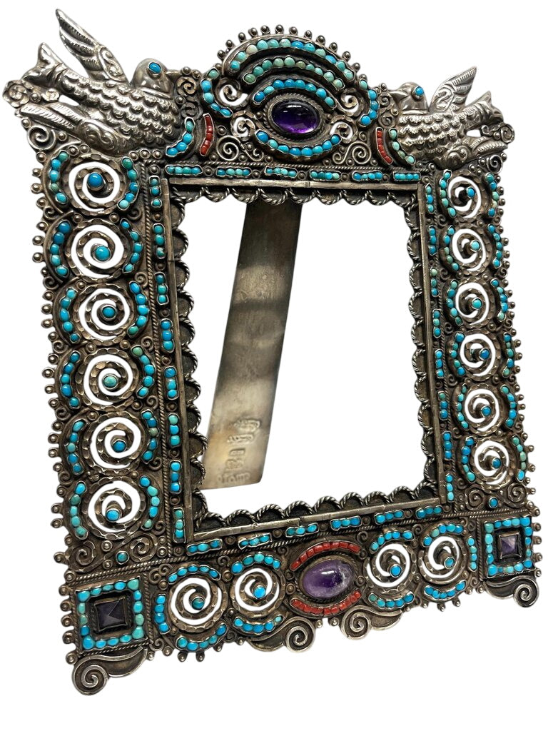 Matilde Mexico MATL Silver Turquoise Coral & Amethyst Frame by Miss Daisy's Consignment & Auction House
