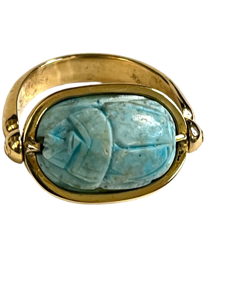 14K Gold Egyptian Faience Scarab Ring