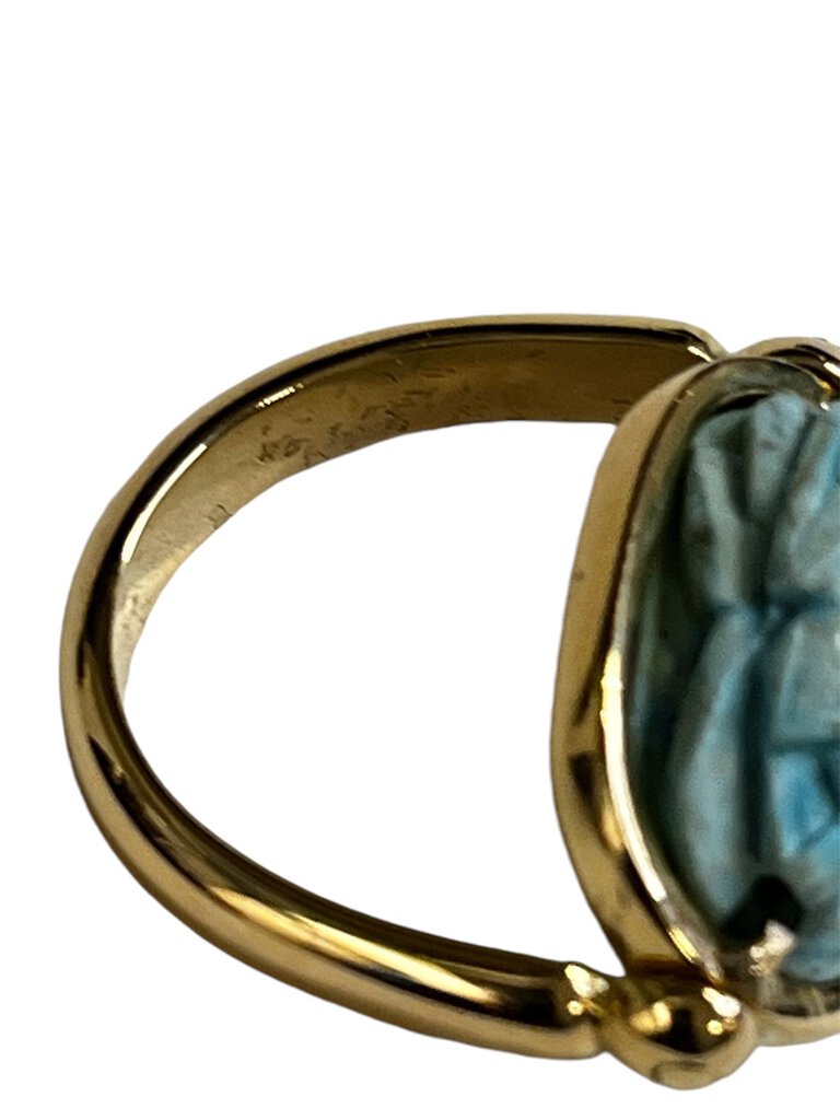 14K Gold Egyptian Faience Scarab Ring