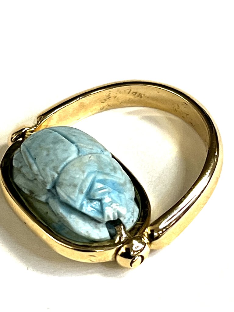 14K Gold Egyptian Faience Scarab Ring