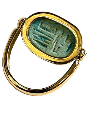 14K Gold Egyptian Faience Scarab Ring