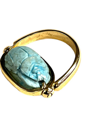 14K Gold Egyptian Faience Scarab Ring