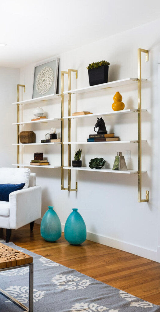 Williams-Sonoma Wall Mounted White & Gold 4 Tier Shelf