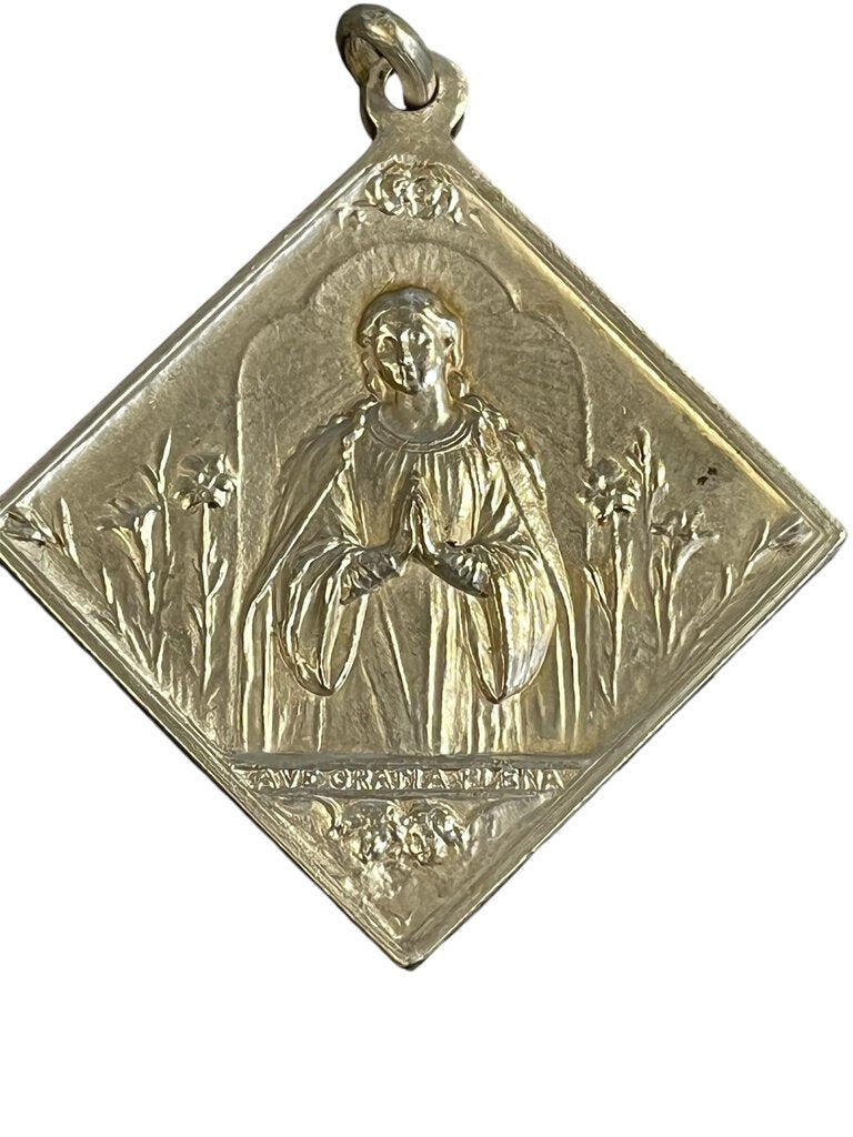 Sterling Jesus Medallion Two Sided Square 1.5"x1.5"