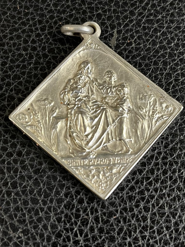 Sterling Jesus Medallion Two Sided Square 1.5"x1.5"