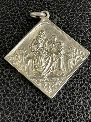 Sterling Jesus Medallion Two Sided Square 1.5"x1.5"