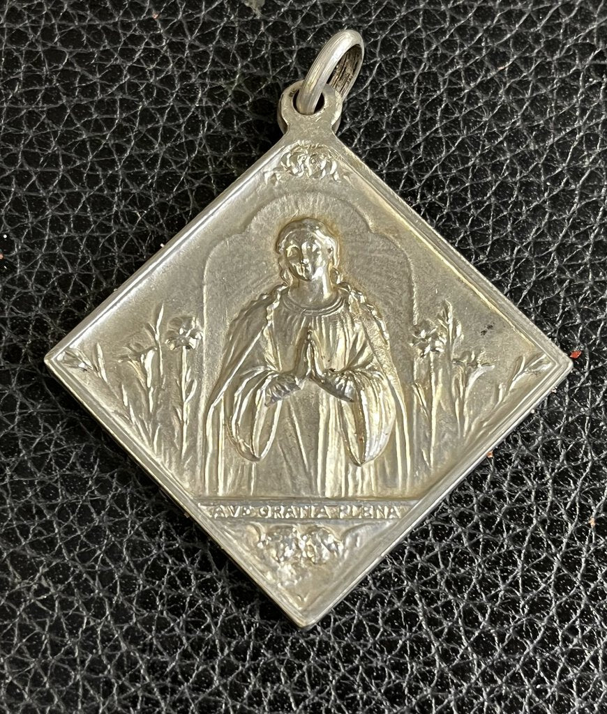 Sterling Jesus Medallion Two Sided Square 1.5"x1.5"