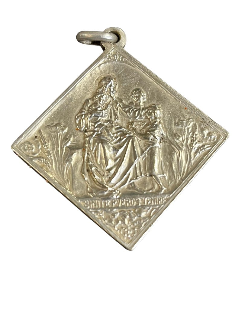 Sterling Jesus Medallion Two Sided Square 1.5"x1.5"