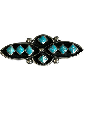 Sterling Silver Signed Native American Turquoise Brooch