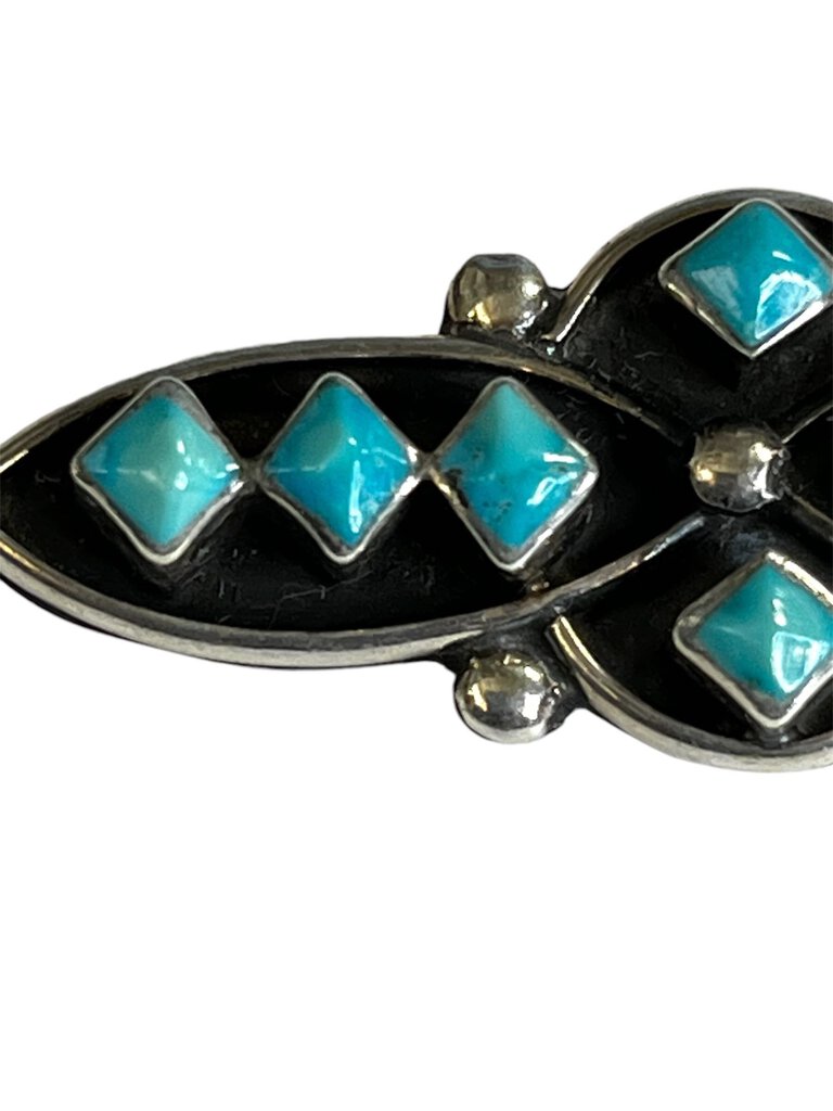 Sterling Silver Signed Native American Turquoise Brooch