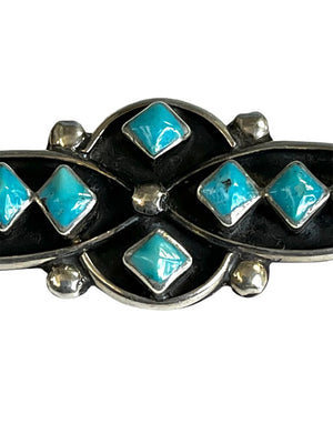 Sterling Silver Signed Native American Turquoise Brooch