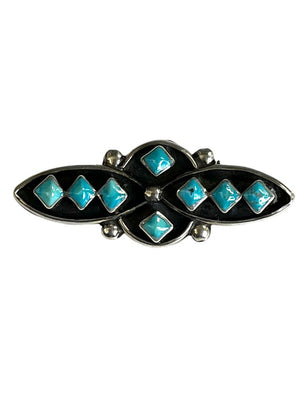 Sterling Silver Signed Native American Turquoise Brooch