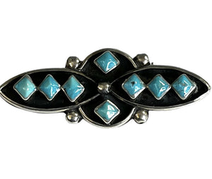 Sterling Silver Signed Native American Turquoise Brooch