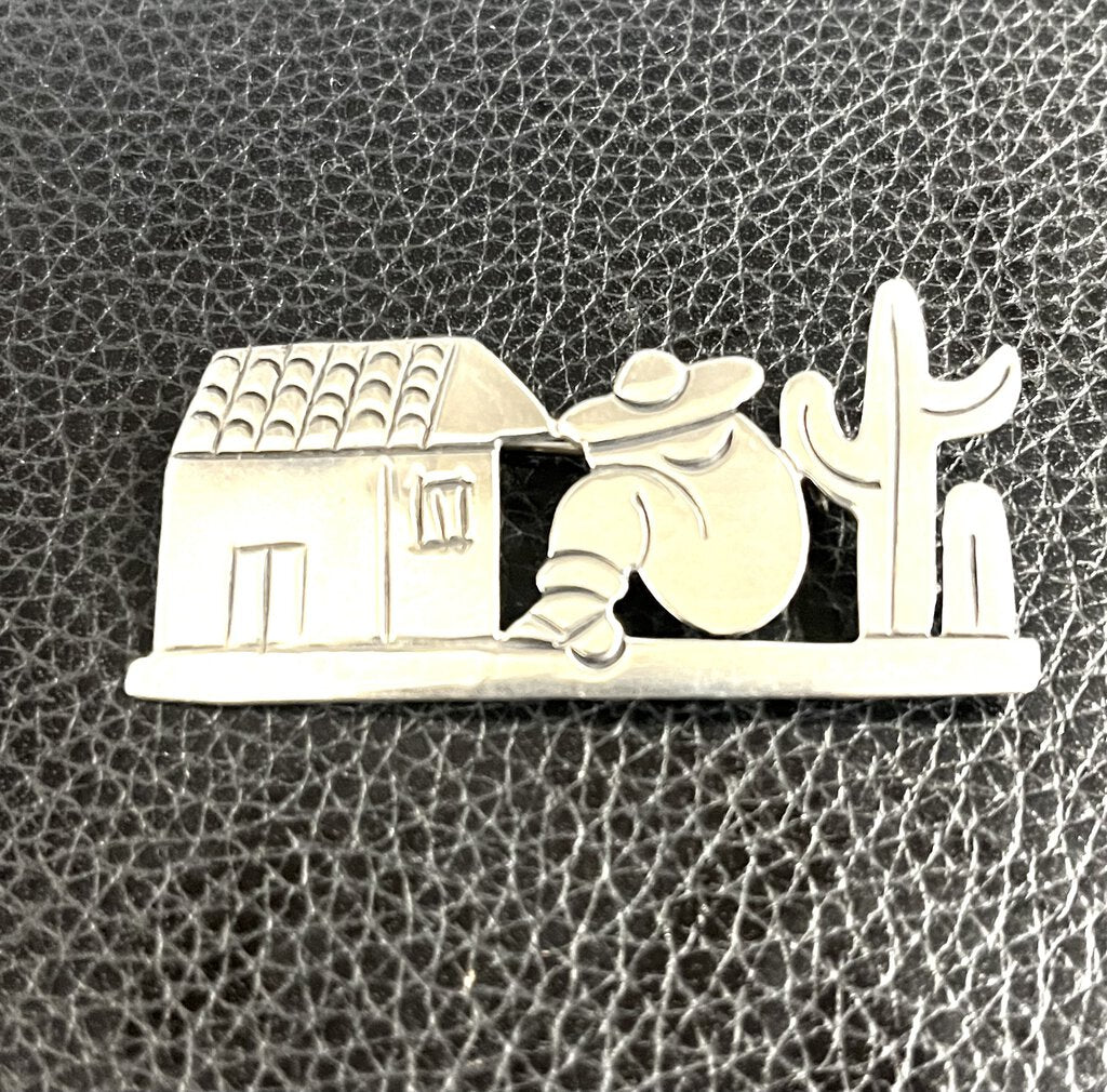 Sterling Silver Siesta Scene Brooch Taxco Mexico