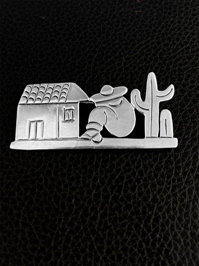 Sterling Silver Siesta Scene Brooch Taxco Mexico