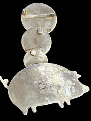 Sterling Los Castillo Taxco Piggy Bank Brooch