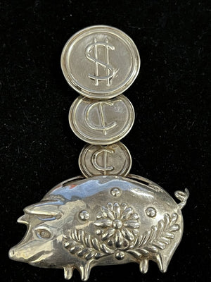 Sterling Los Castillo Taxco Piggy Bank Brooch