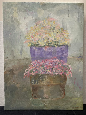 M. Thomas Still Life Flowers in Pots Oil on Canvas