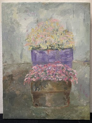 M. Thomas Still Life Flowers in Pots Oil on Canvas