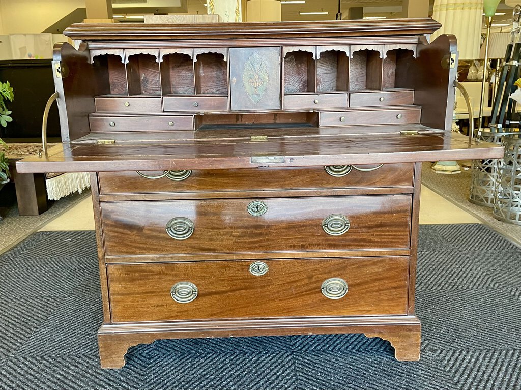 Antique English Mahogany Regency Drop Front Desk Butler Chest of Drawers