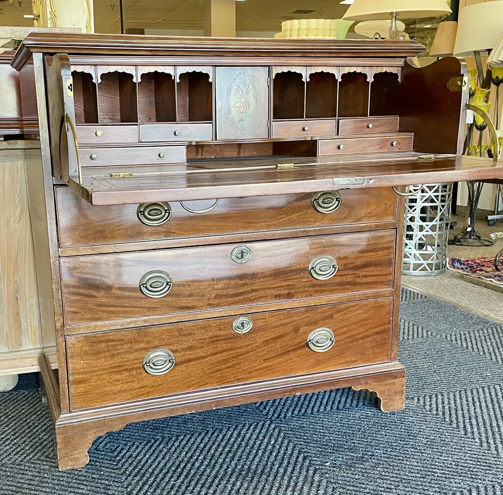 Antique English Mahogany Regency Drop Front Desk Butler Chest of Drawers